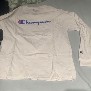 white, champion long sleeve